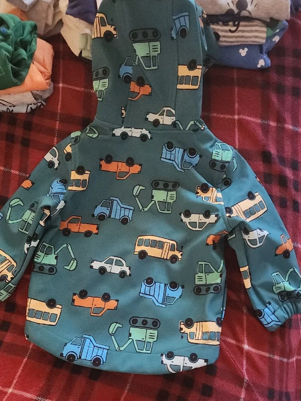 Cat & Jack Teal Hooded Jacket with Orange, Blue and Green Trucks
